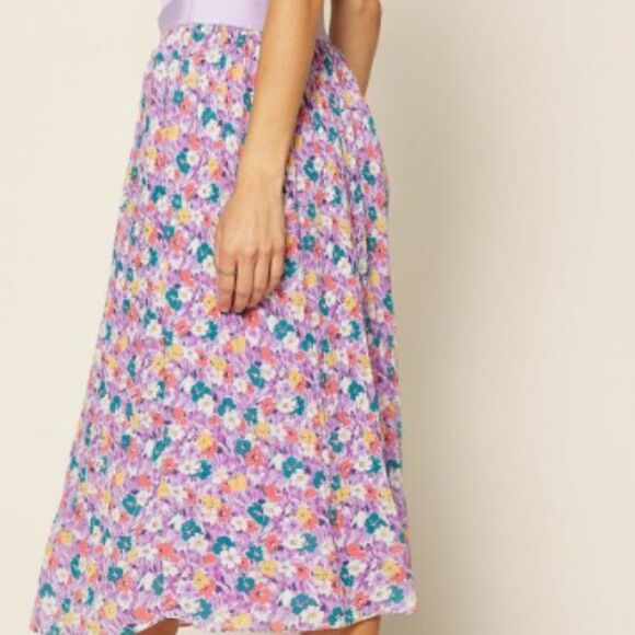 Skies Are Blue Lavender Floral Pleated Midi Skirt Size‎ Medium - Picture 1 of 11